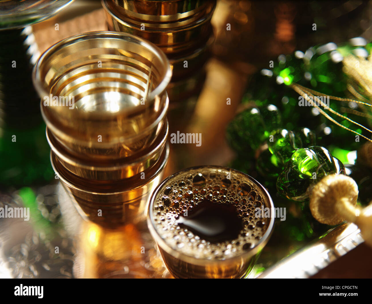 Cups of coffee in a tray. Stock Photo