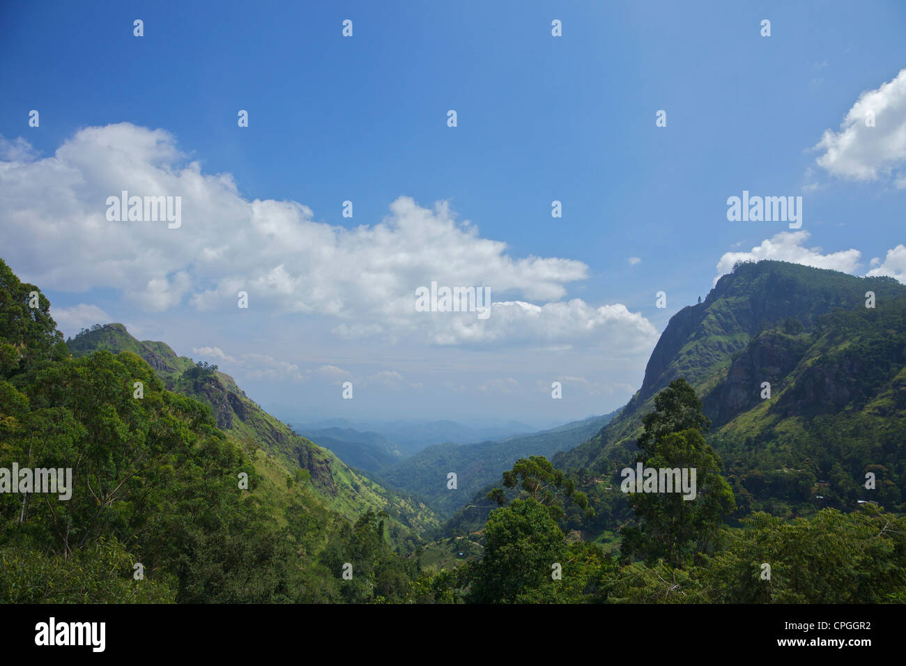 Scenic view of Sri Lankan hill country from Ella Hotel restaurant, Sri Lanka, Asia Stock Photo