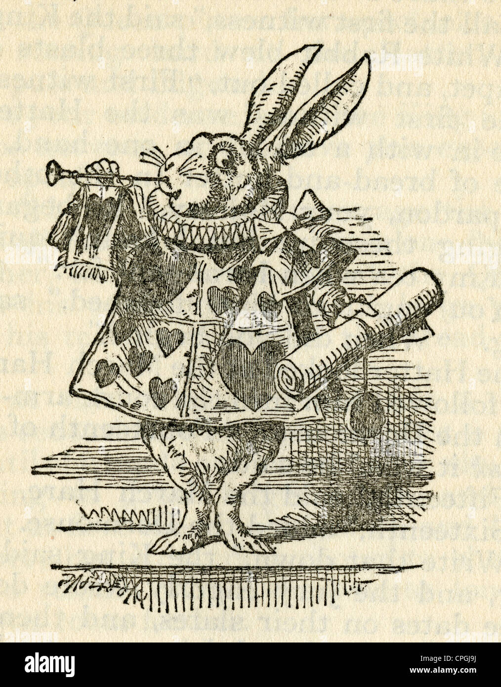 Circa 1910s edition of Alice in Wonderland. White Rabbit by John Tenniel. Stock Photo