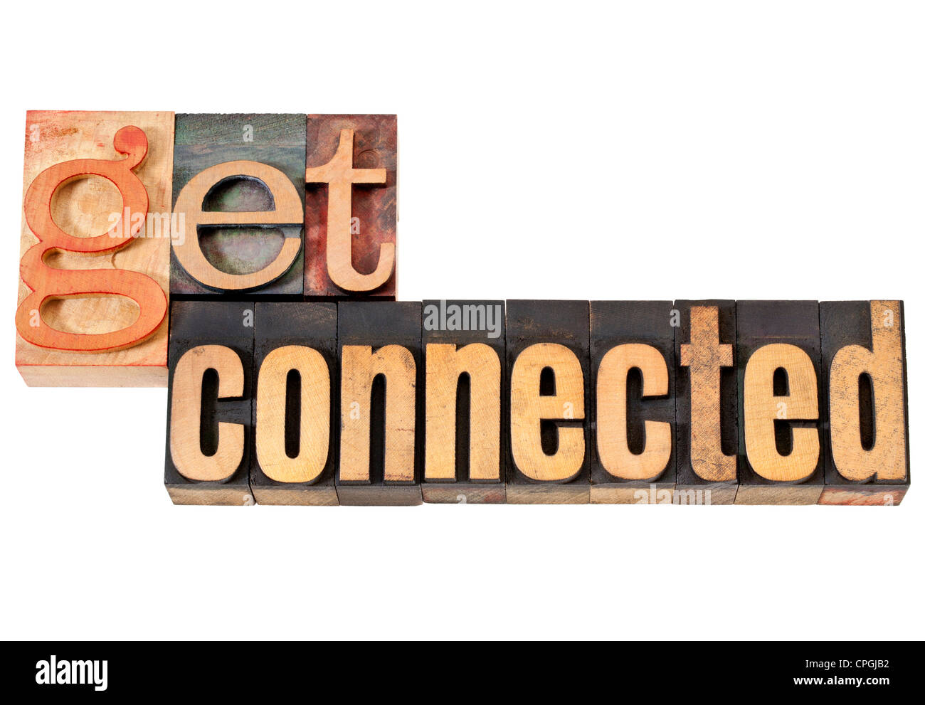 get connected networking concept isolated words in vintage