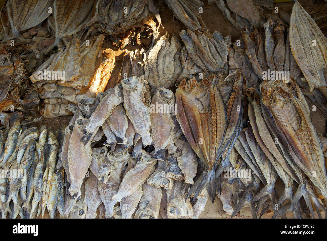 Market stall selling dried fish, Nilaveli, Trincomalee, Sri Lanka, Asia Stock Photo