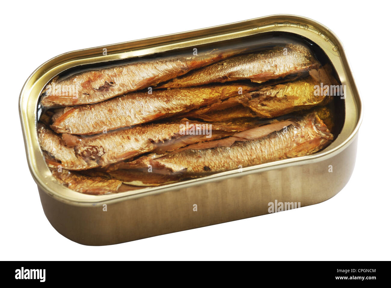 isolated blank tin of fish over white including clipping path Stock Photo