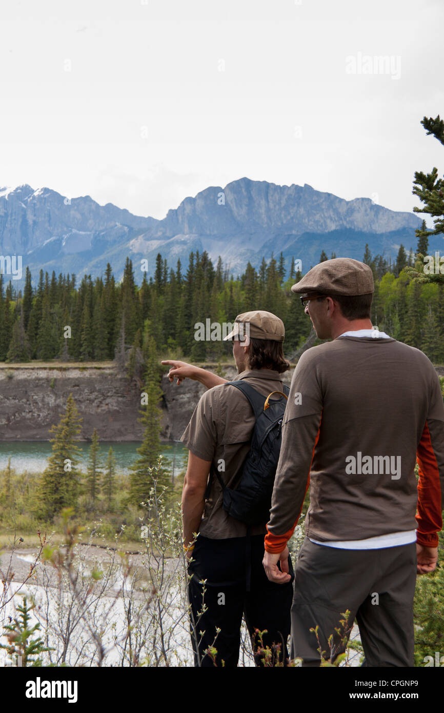 Two men hiking in Canadian Rocky Mountains Stock Photo - Alamy