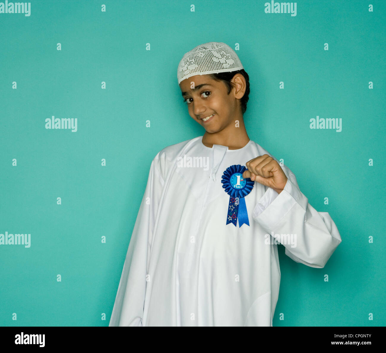 Boy (10-11) Wearing Badge, Portrait, Smiling Stock Photo - Alamy