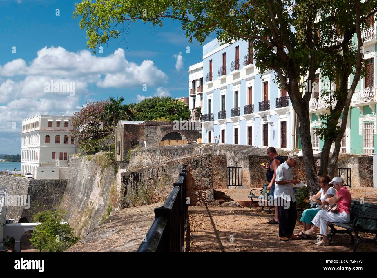 PUERTO RICO - San Juan - La Casita the Old Town. Public park on terrace on the ramparts. Stock Photo