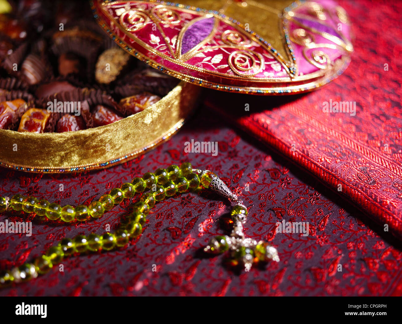 Decorative box with prayer beads Stock Photo