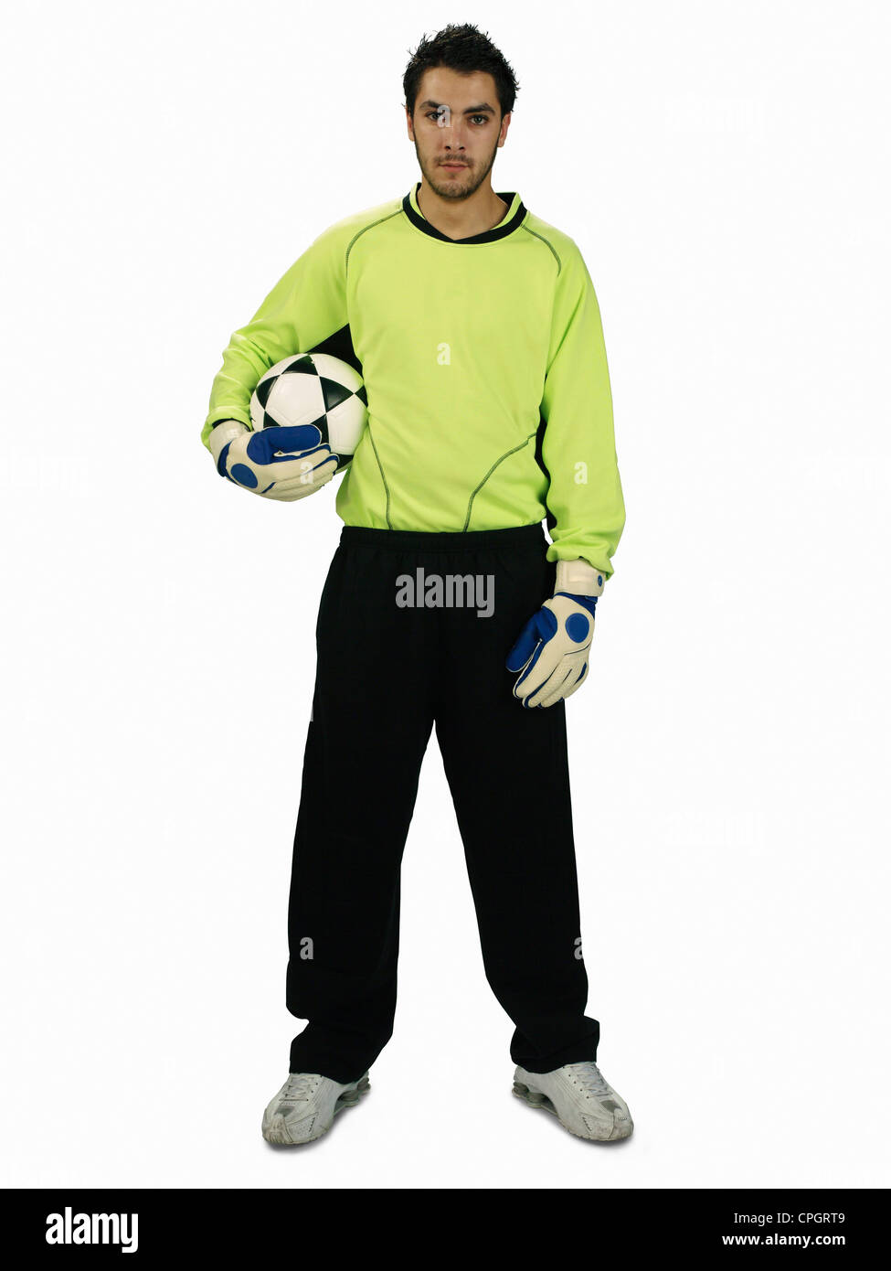 Goalie holding soccer ball, portrait Stock Photo Alamy