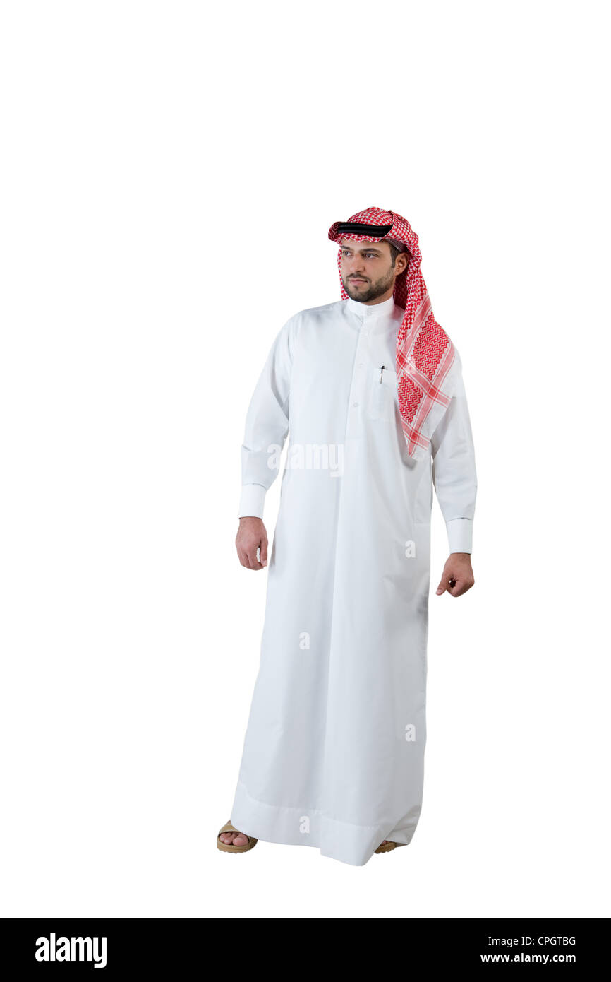 Arab man wearing a traditional dress, looking away Stock Photo