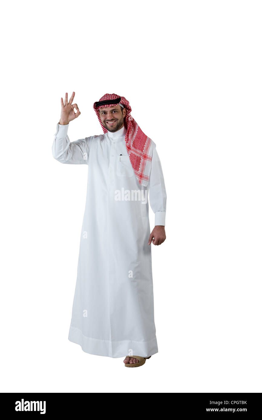 Arab man giving Ok sign Stock Photo
