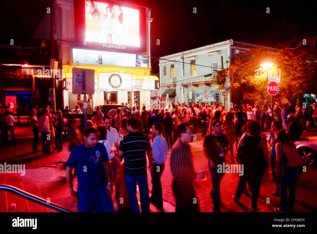 PUERTO RICO  SAN JUAN Plaza Mercado Friday night is party night. Stock Photo