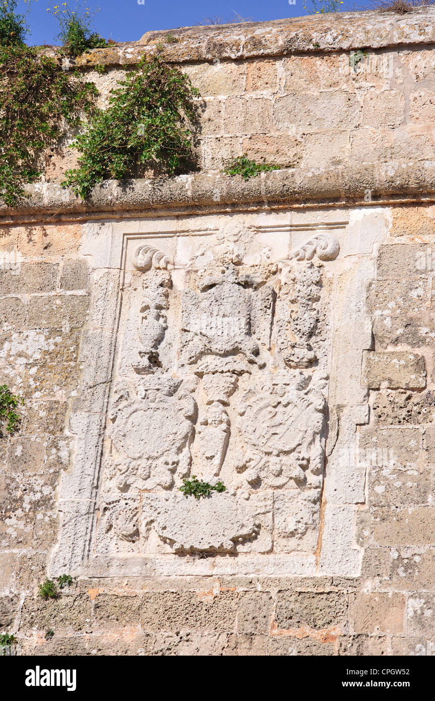Coat of arms on walls of Museu Municipal de Ciutadella, Ciutadella de Menorca, Menorca, Balearic Islands, Spain Stock Photo
