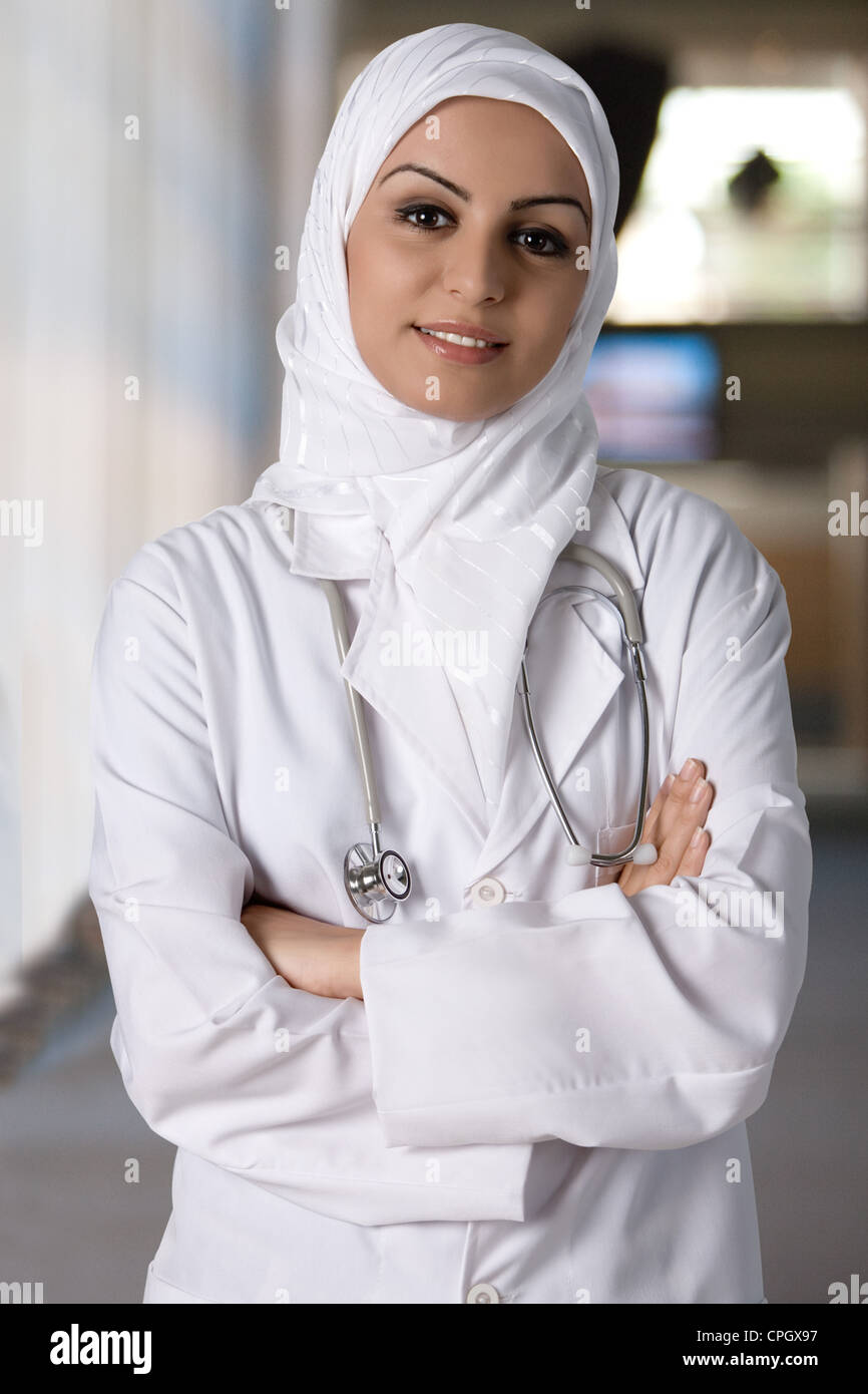 Portrait of female arab doctor at the hospital corridor Stock Photo Alamy
