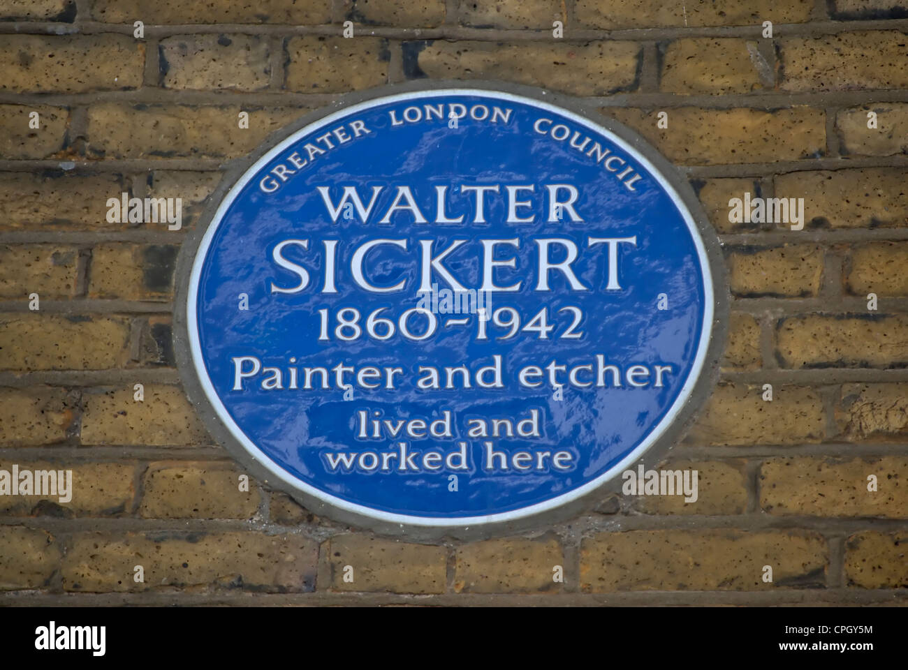 greater london council blue plaque marking a home and workplace of artist walter sickert, camden, london, england Stock Photo