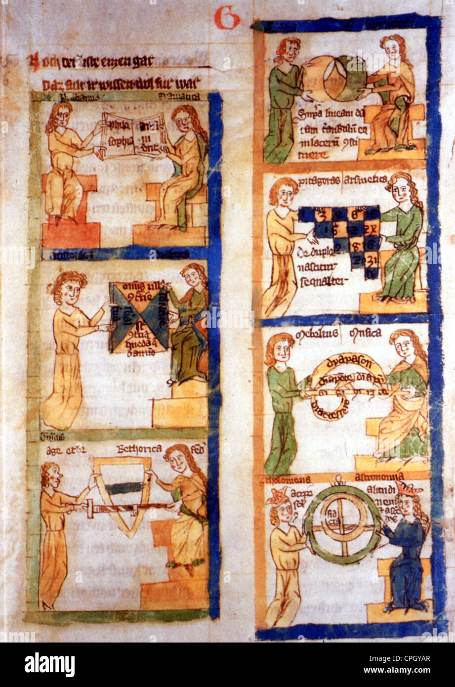 science, allegories, liberal arts, miniature from 'Der Welsche Gast', by Thomasin v. Zerklaere, 14th century, Erlangen university library, Germany, , Additional-Rights-Clearences-Not Available Stock Photo