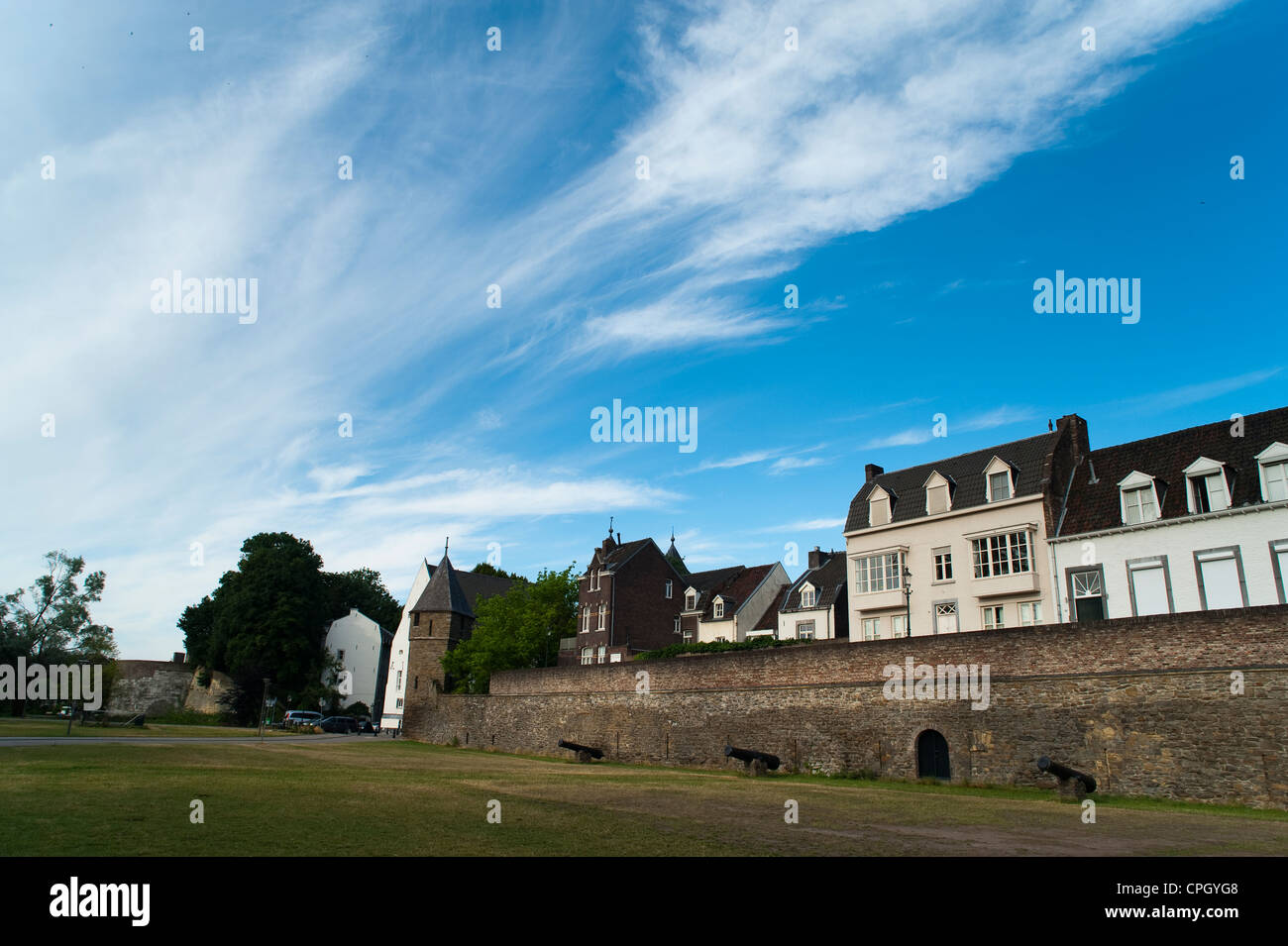 'Eerste Middeleeuwse Omwalling' (First Medieval City Wall), year 1229, Maastricht, Limburg, The Netherlands, Europe. Stock Photo