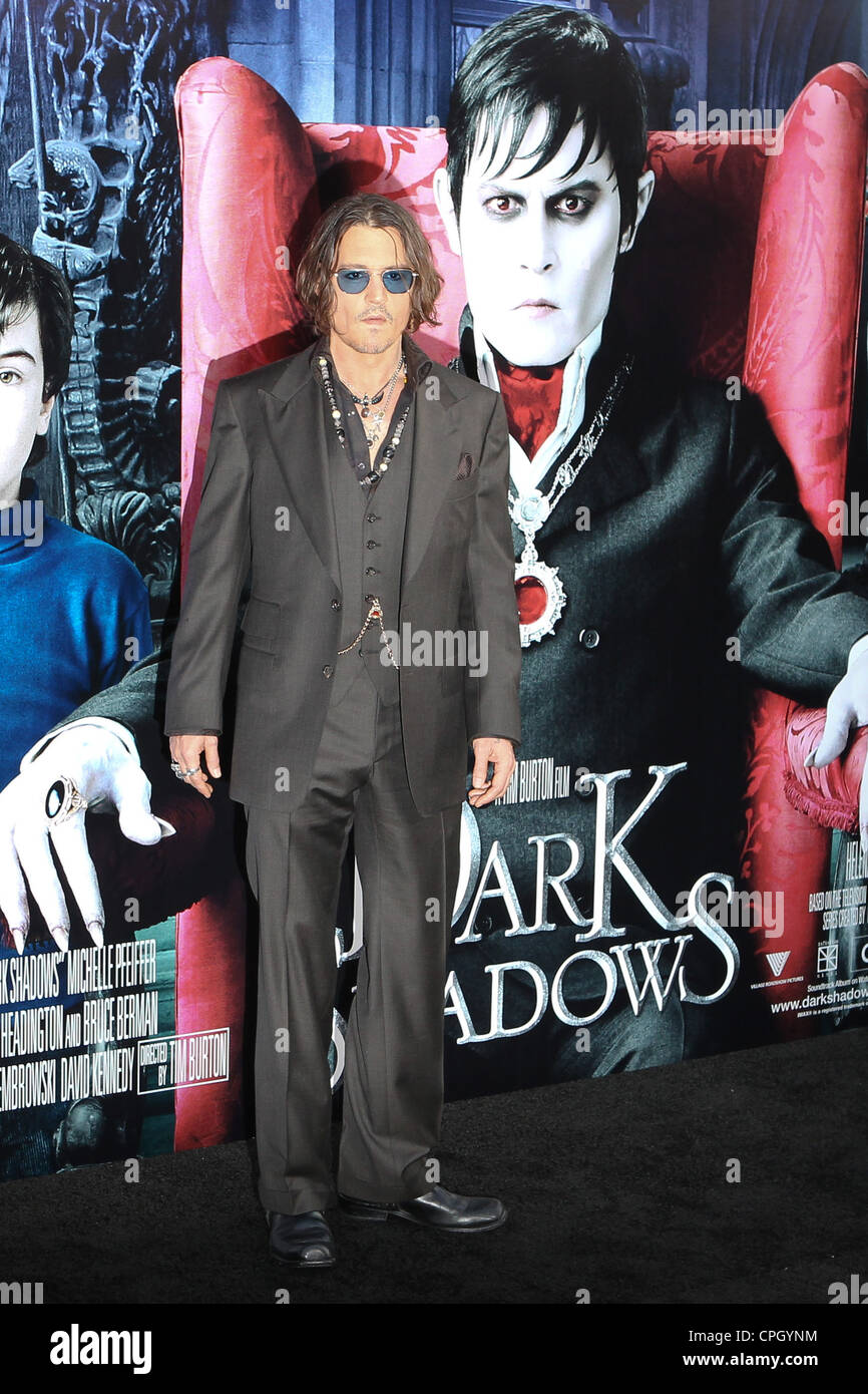 Actor Johnny Depp arrives at Warner Bros. Pictures World Premiere of 'Dark Shadows' on May 7th 2012. Stock Photo