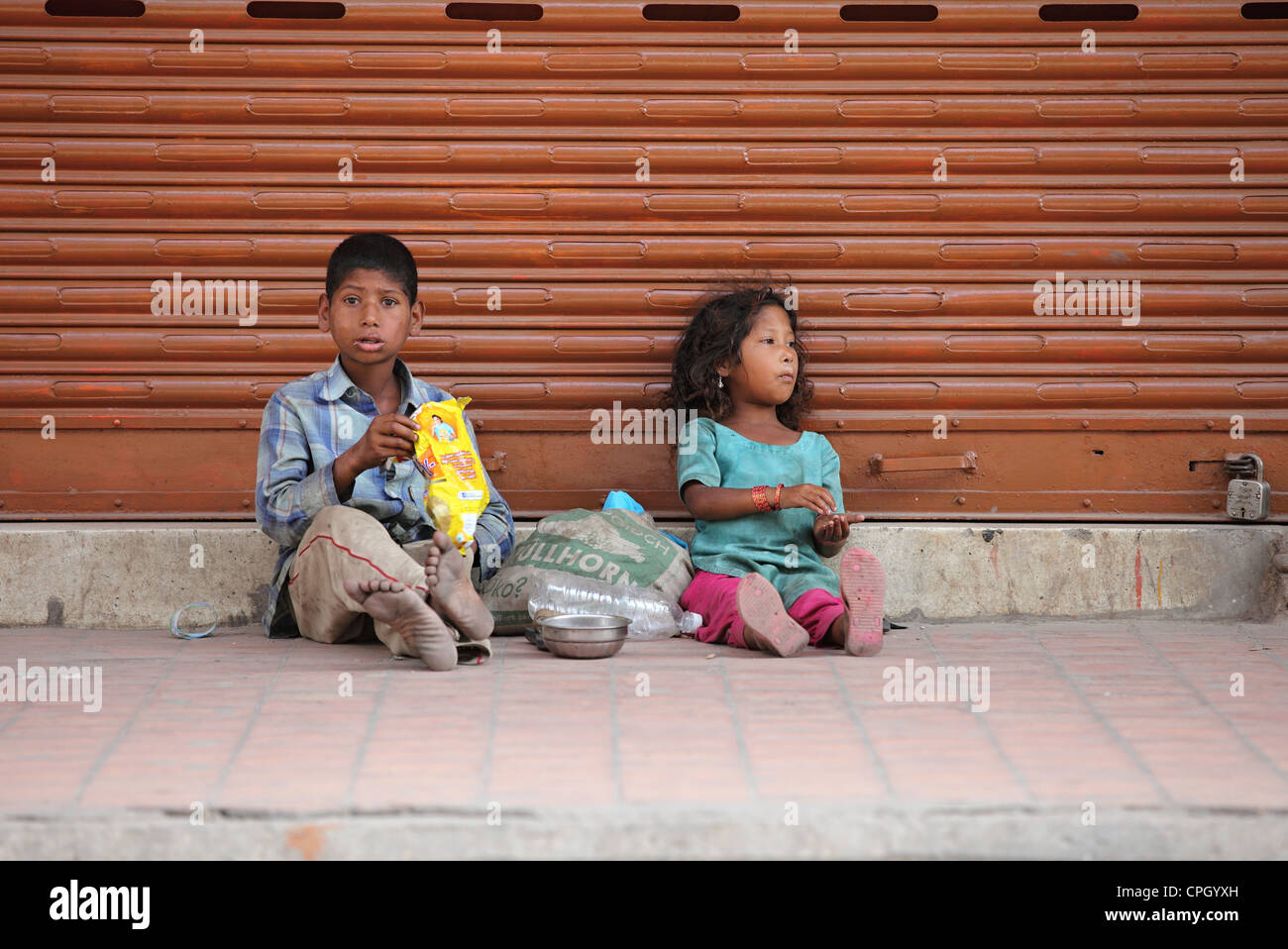 Homeless children in Kathmandu Stock Photo