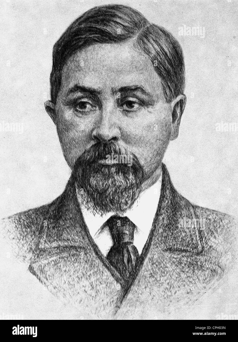 Mamin-Sibiryak, Dmitry Narkisovich, 25.10. (6.11.) 1852 - 2.11. (15.11) 1912, Russian author / writer, portrait, drawing, Stock Photo