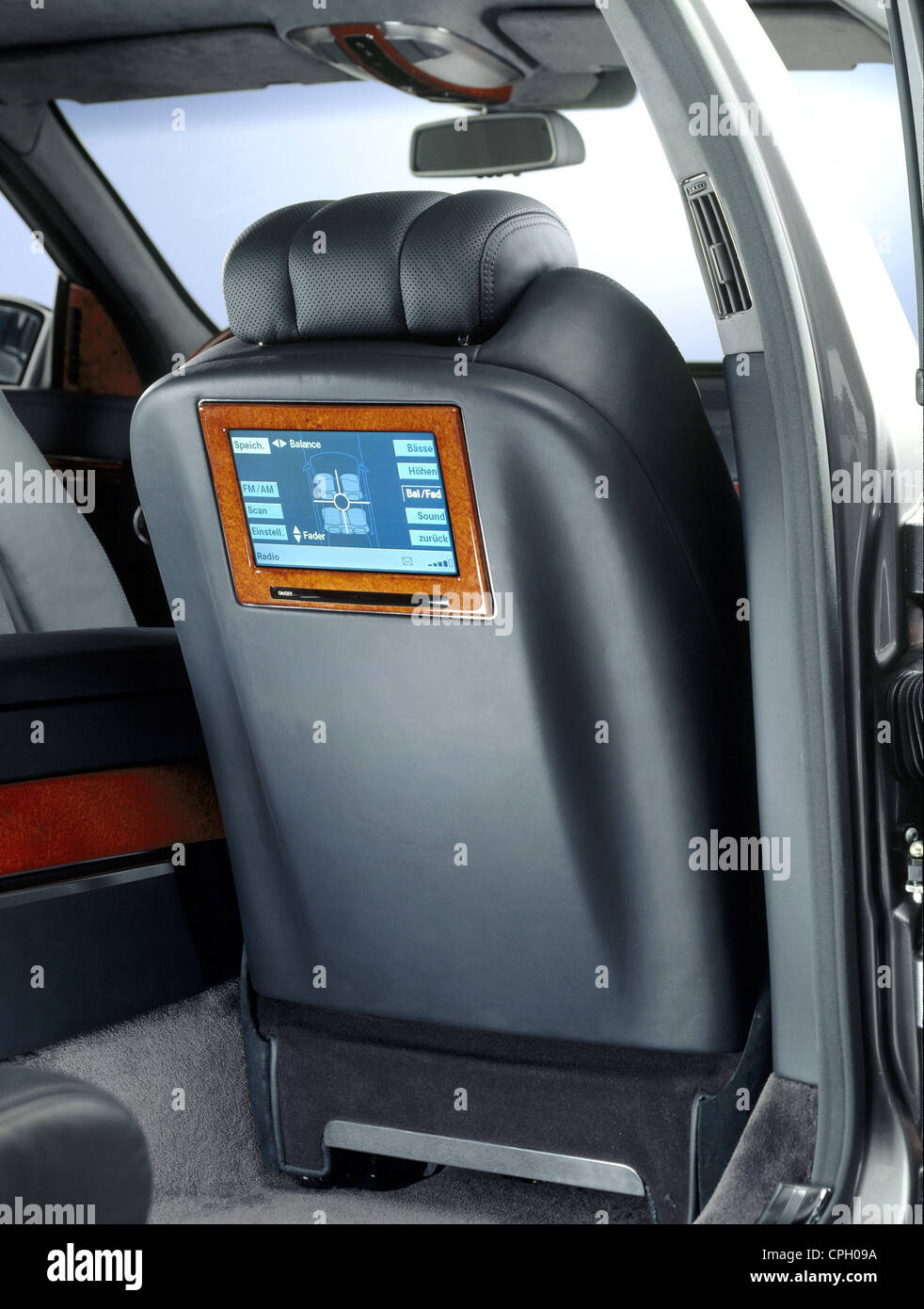 transport / transportation, cars, vehicle variants, Daimler Chrysler, Maybach 62 (world premiere 2002), interior view, TV monitor integrated in the back of a seat, Additional-Rights-Clearences-Not Available Stock Photo