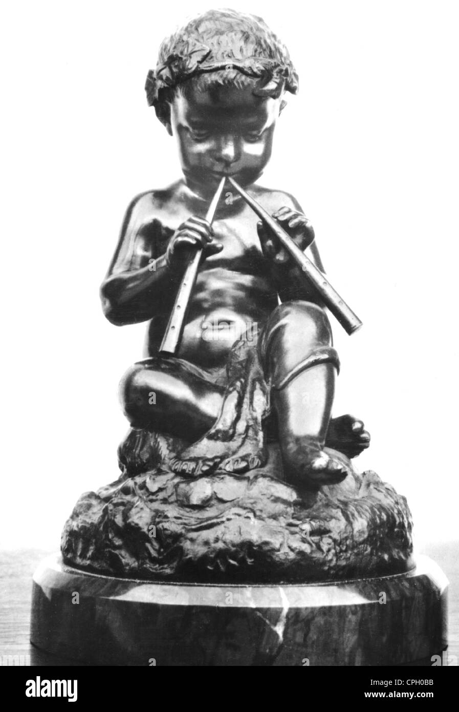 fine arts, Pigalle, Jean-Baptiste (1714 - 1785), 'The Flutist', sculpture, bronze, 32 cm, Lindenau-Museum Altenburg, , Additional-Rights-Clearences-Not Available Stock Photo