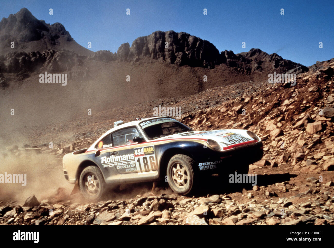 transport / transportation, cars, vehicle variants, Porsche 959, Offroad vehicle in action, year of construction: 1986, 1980s, 80s, 20th century, historic, historical, sports car, roadster, sports cars, roadsters, across country, cross-country, cut across country, car, cars, automobile, automobiles, vehicle, variant, rally, motorsports, desert, deserts, racing, racing car, racer, racing cars, racers, driving, Additional-Rights-Clearences-Not Available Stock Photo