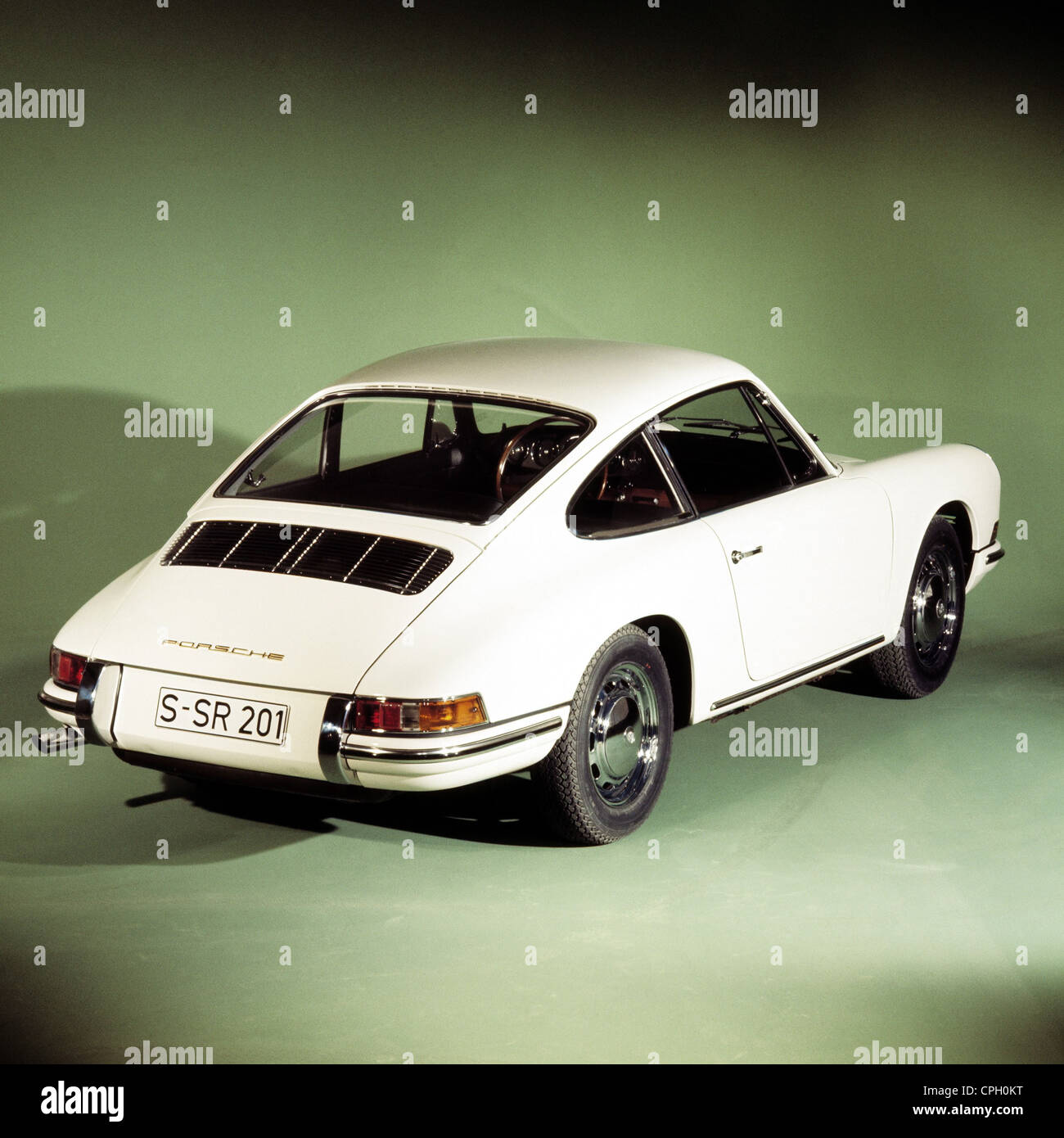 transport / transportation, cars, vehicle variants, Porsche 911, 2.0 Coupé, year of construction: 1963, white, rear, studio shot, 1960s, 60s, 20th century, historic, historical, car, cars, automobile, automobiles, vehicle, variant, sports car, roadster, sports cars, roadsters, streamlined, Additional-Rights-Clearences-Not Available Stock Photo