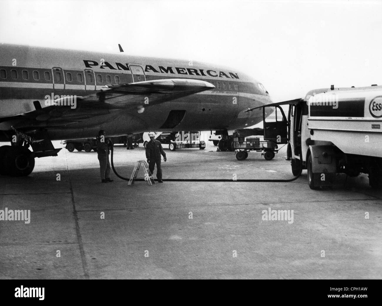 transport / transportation, aviation, airport, refuel of a passenger plane, tanker truck, ESSO, (Exxon  Mobil), Germany, 1960s, , Additional-Rights-Clearences-Not Available Stock Photo