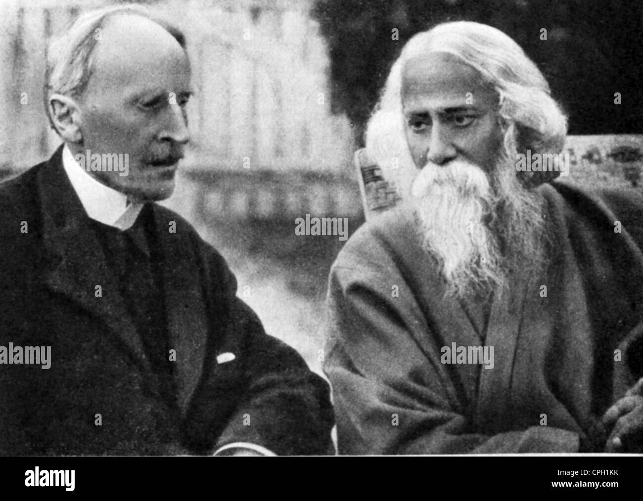 Rabindranath Tagore, 7.5.1861 - 7.8.1941, Indian author / writer, with Romain Rolland, 1926, , Stock Photo