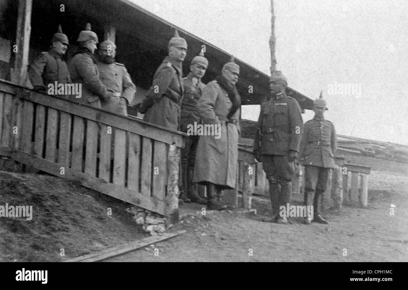 events, First World War / WWI, Balkans, officers of a German railway pioneer unit during the opening of a new field railway line near Prilep, Macedonia, 22.2.1917, 20th century, historic, historical, 1910s, 10s, army, military, Germany, German Reich, Empire, uniform, uniforms, engineers, officer, supply, supplies, rear area, Royal Bavarian Railway Battalion 22, people, Additional-Rights-Clearences-Not Available Stock Photo