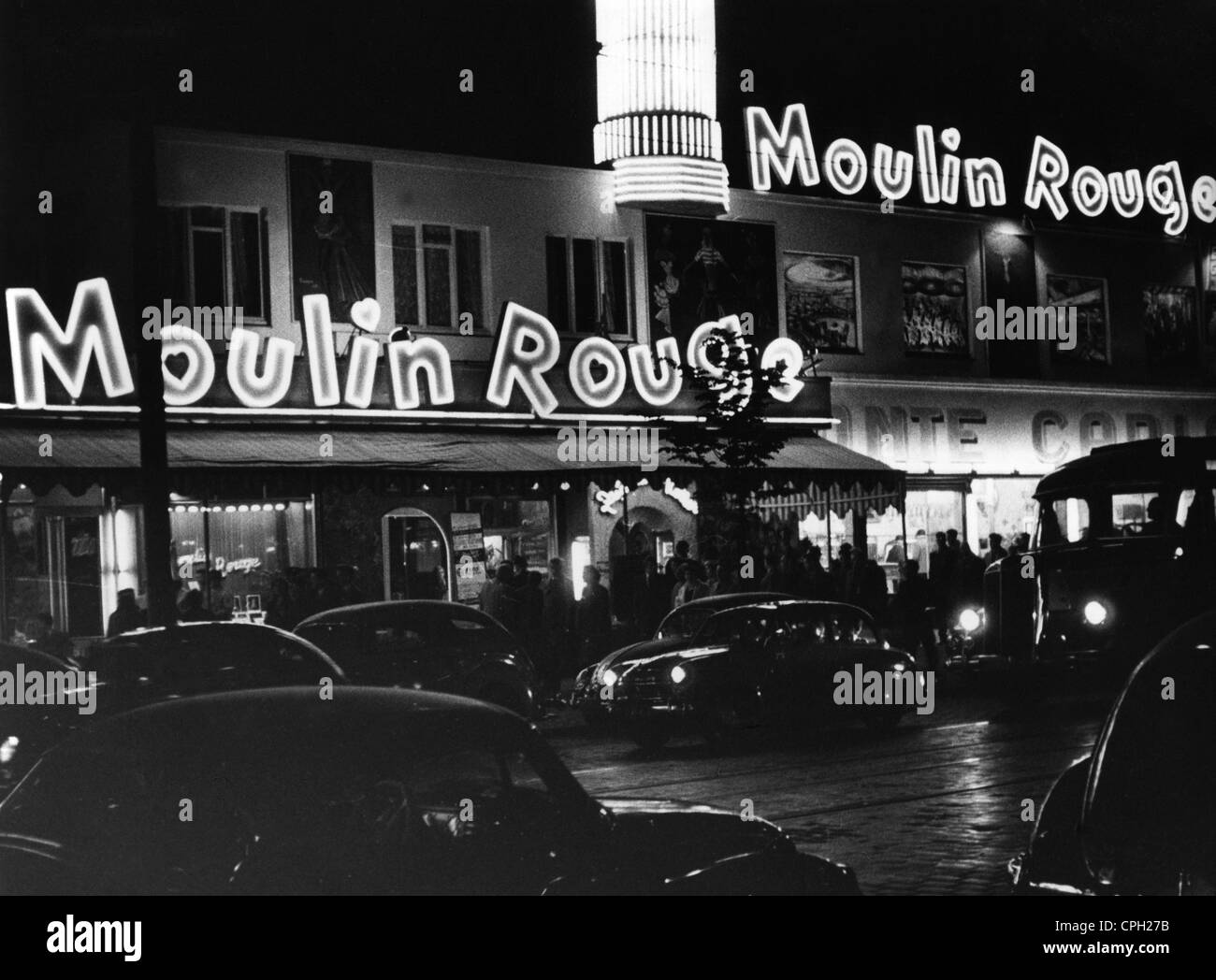 geography / travel, Germany, Hamburg, Reeperbahn, club 'Moulin Rouge', exterior view, 1950s, Additional-Rights-Clearences-Not Available Stock Photo