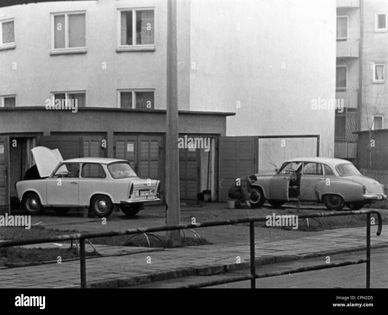 geography / travel, East Germany, people, leisure, washing the car on weekend, Merseburg, Halle district, 1968, Additional-Rights-Clearences-Not Available Stock Photo