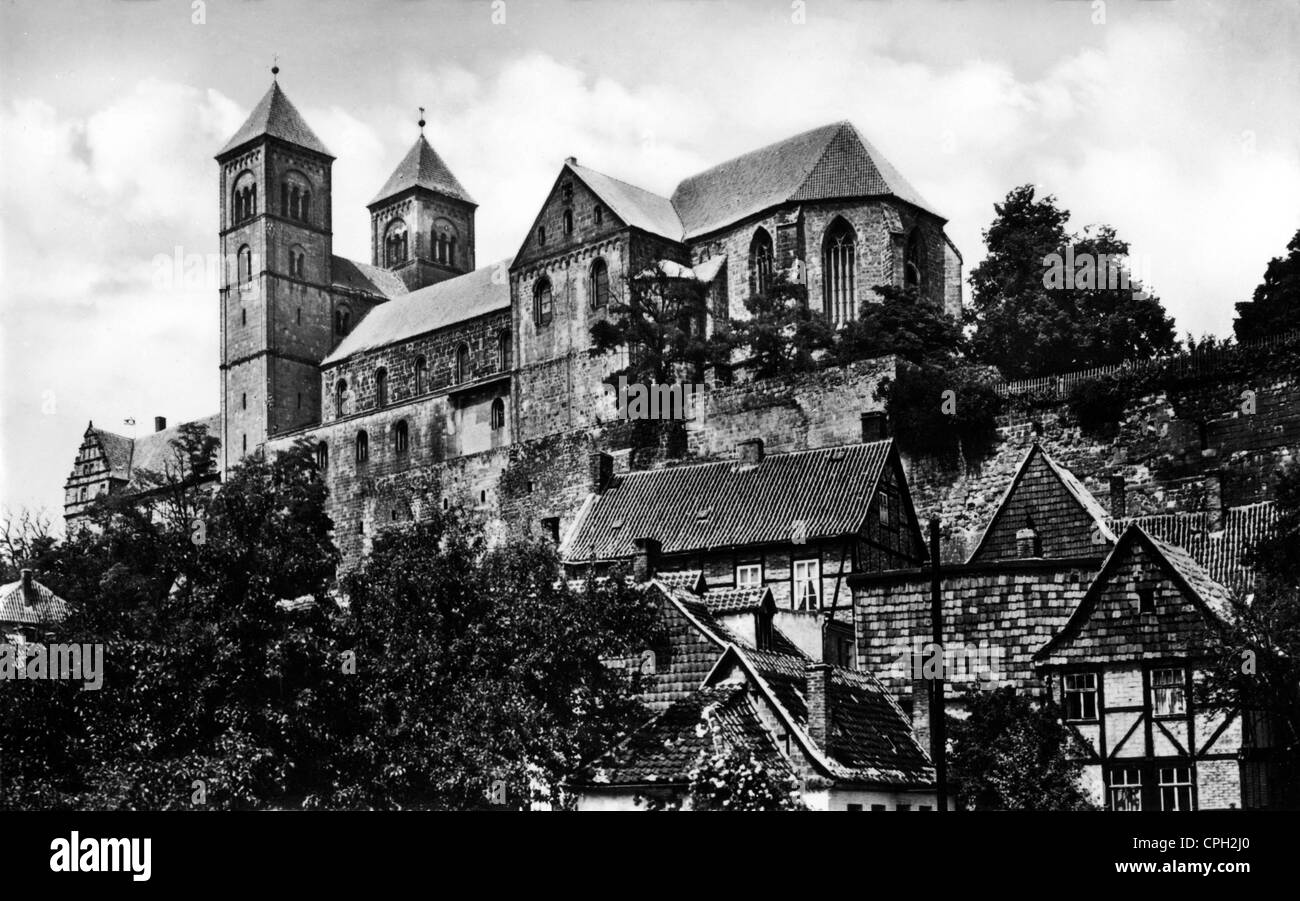 geography / travel, Germany, Quedlinburg, castle and cathedral St. Servatius, view, picture