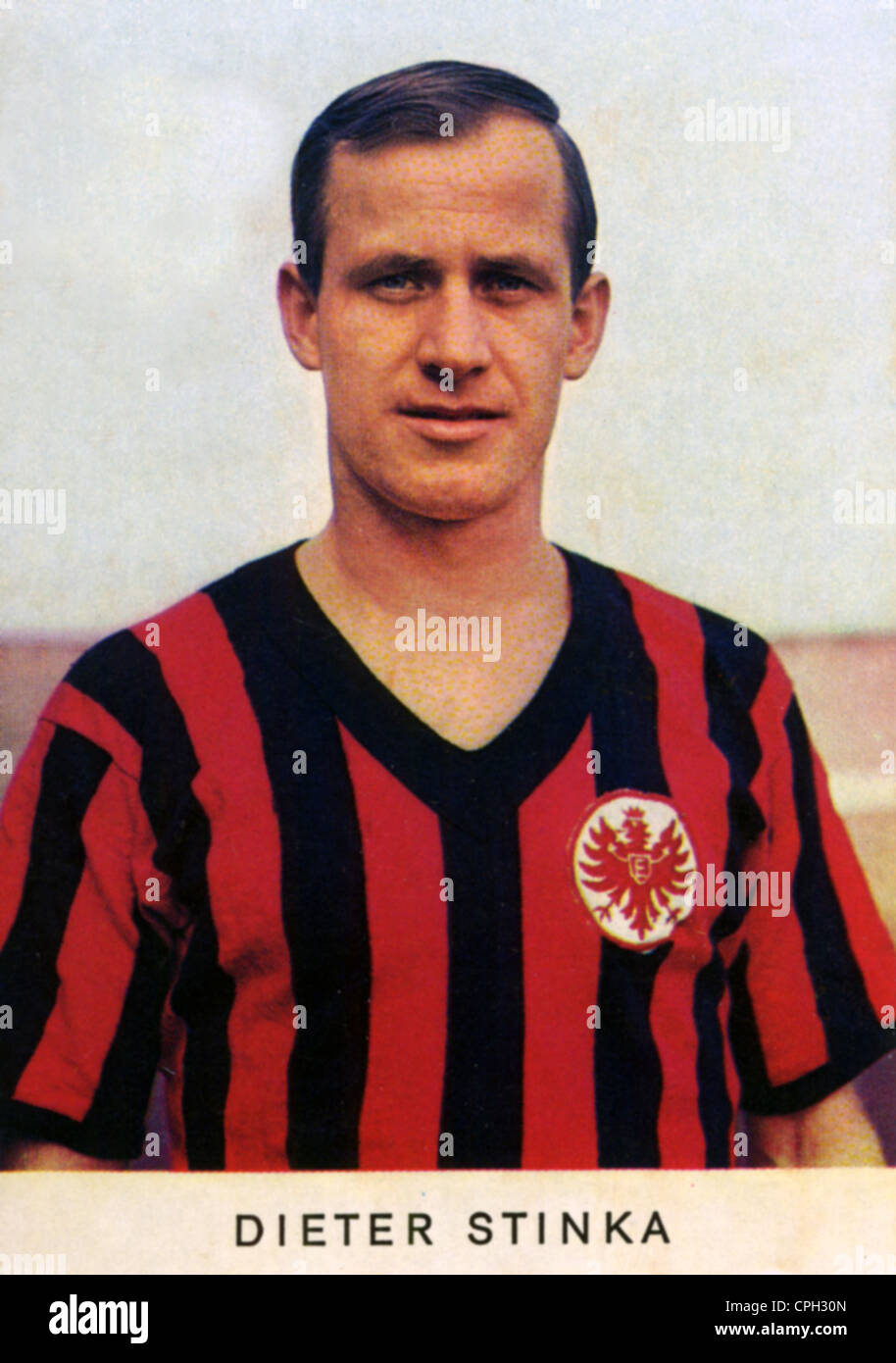 Stinka, Dieter, * 10.8.1937, German footballer, player for Eintracht  Frankfurt, half length, trading card, 1960s Stock Photo - Alamy