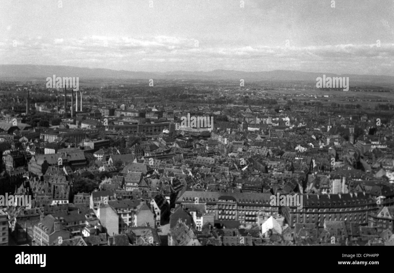 geography / travel, France, Alsace, Strasbourg, city view / city views, general view of the city, circa 1940, Additional-Rights-Clearences-Not Available Stock Photo
