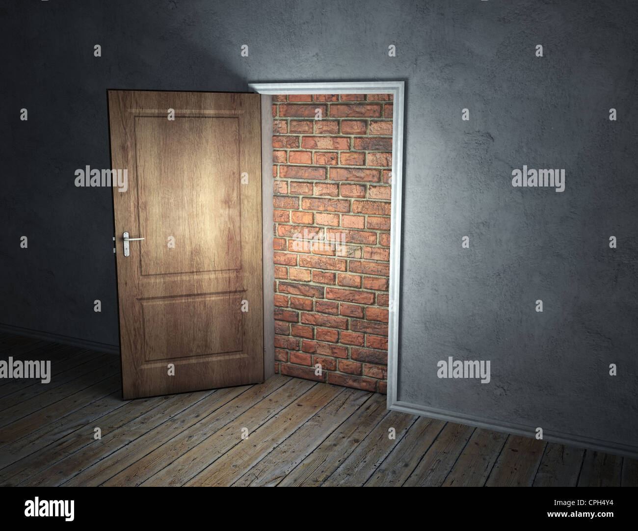 A brick wall blocking the doorway Stock Photo Alamy