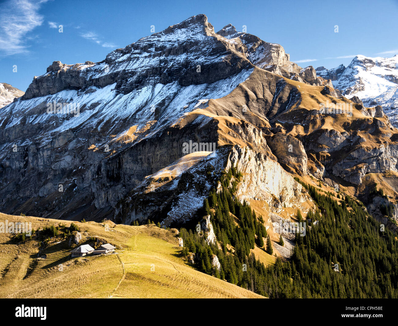 Aabeberg, Alps, Bernese Alps, high mountains, cabin, stable, cote, Alp, Alpen, Alphütte, mountainscape, mountain scenery, mounta Stock Photo