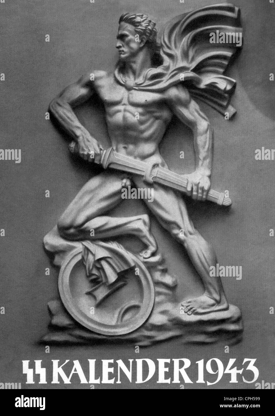 National Socialism / Nazism, fine arts / culture, sculpturing, 'Der Waechter' (The Guard), title page, SS Calendar 1943, Additional-Rights-Clearences-Not Available Stock Photo