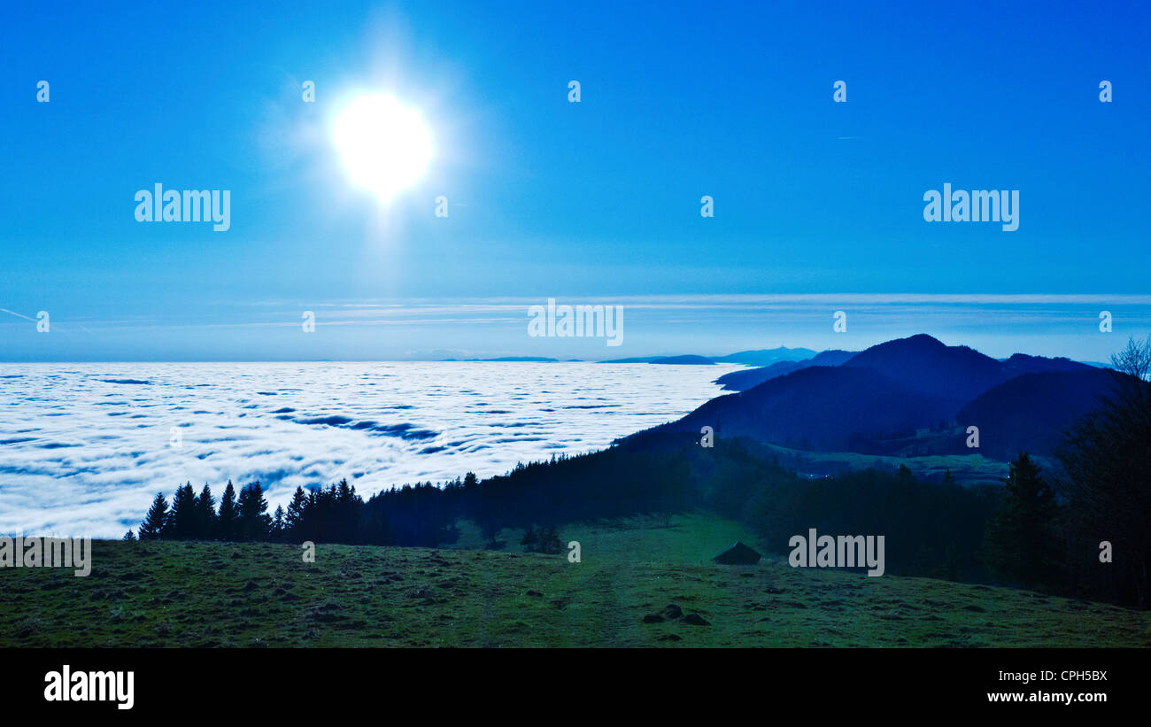 mountain scenery, Jura, Jura mountains, atmospheric inversion, mountain landscape, autumn, fall, Jura landscape, sun, canton Sol Stock Photo
