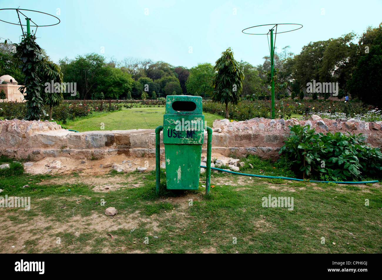 Green garbage can Stock Photo Alamy