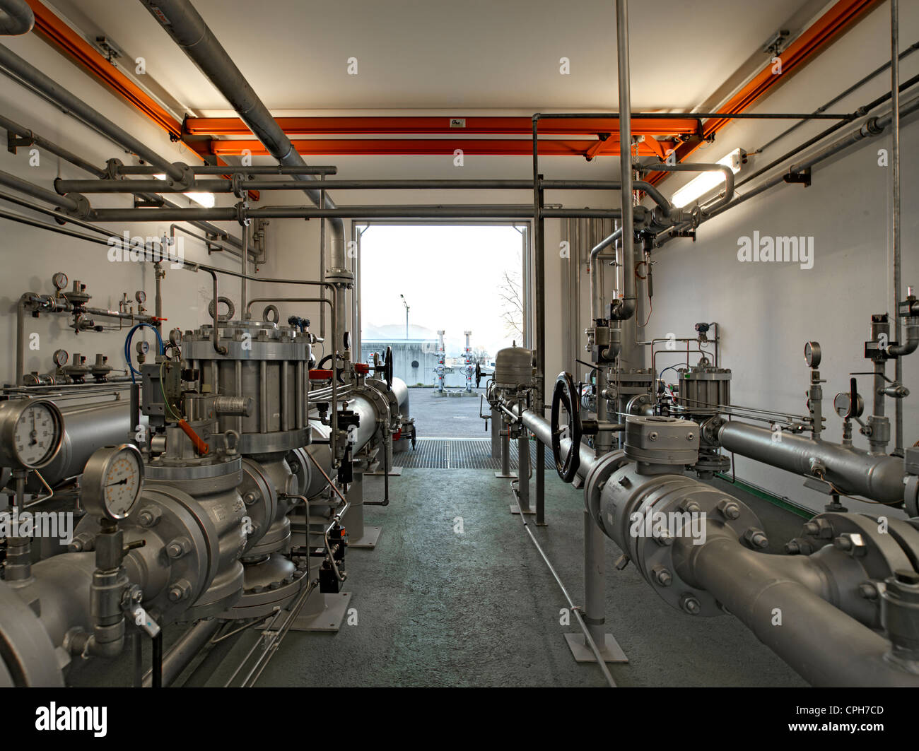 Gas, gasworks, tubes, industry, hall, Lugano, Ticino, Switzerland Stock Photo
