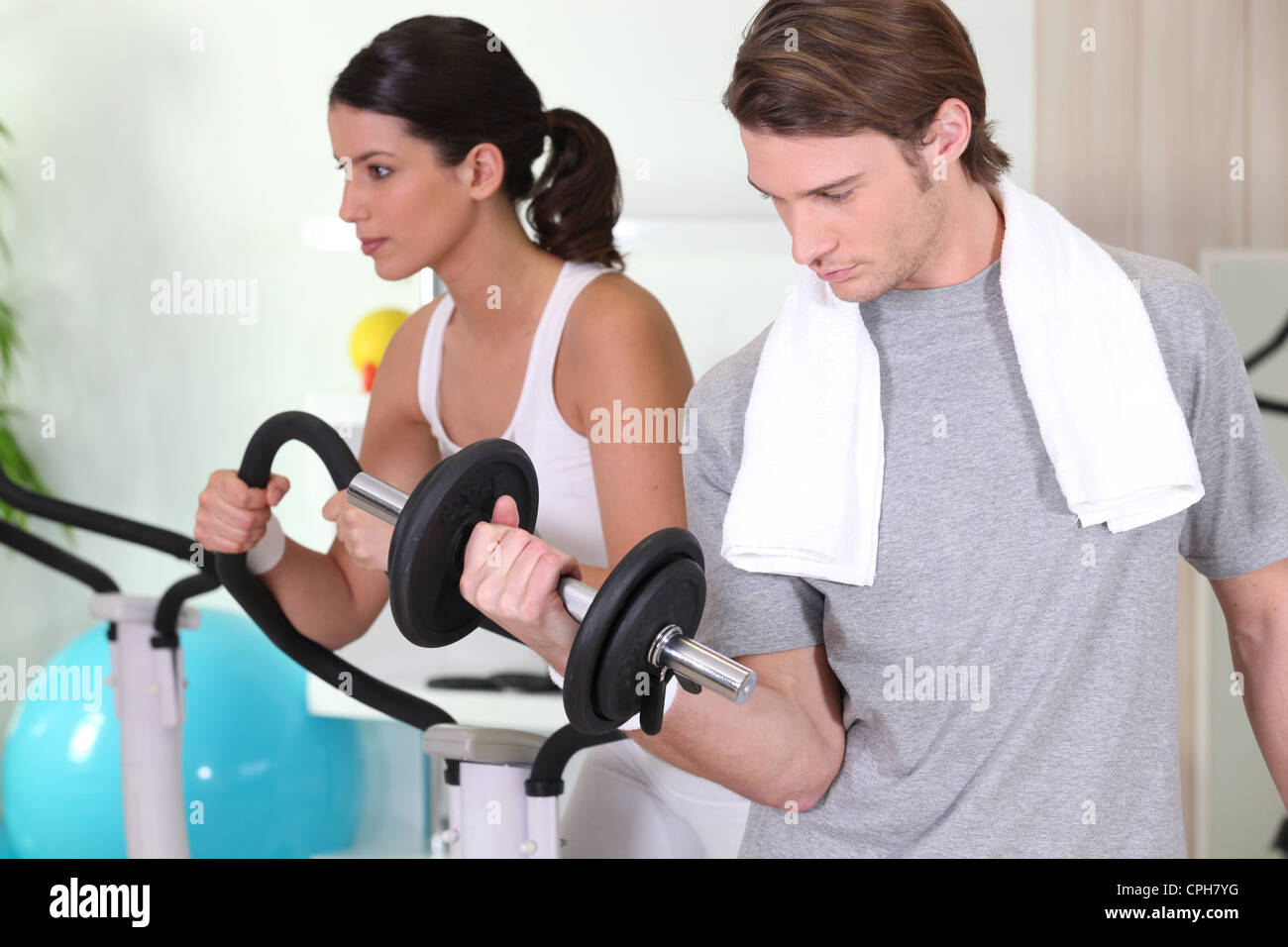 Young couple in the gym Stock Photo