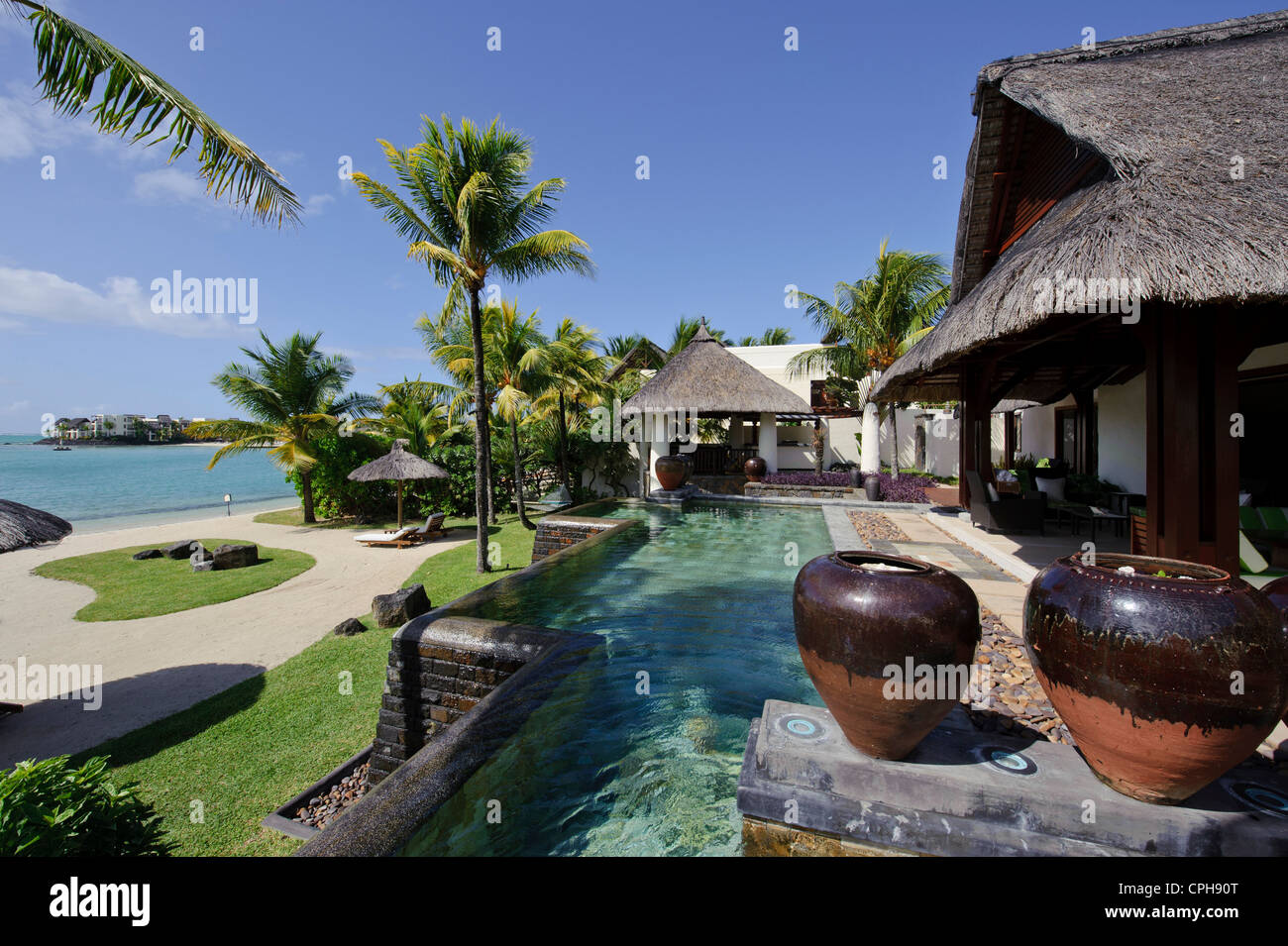 Maurice, Mauritius, Africa, Indian ocean, hotel Le Toussrok, Plamen, pool Stock Photo