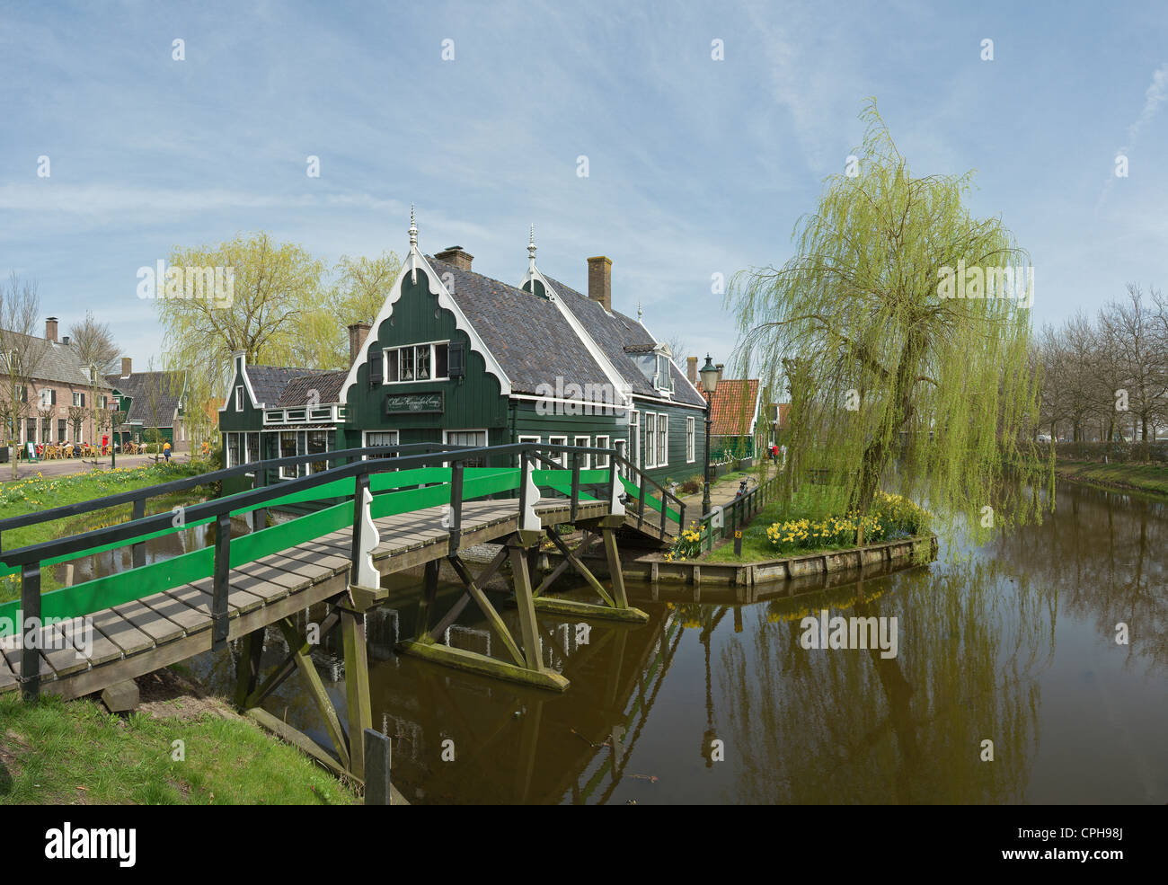 Netherlands, Holland, Europe, Zaandam, city, village, water, trees, spring, Open air, museum, Zaanse Schans, Stock Photo