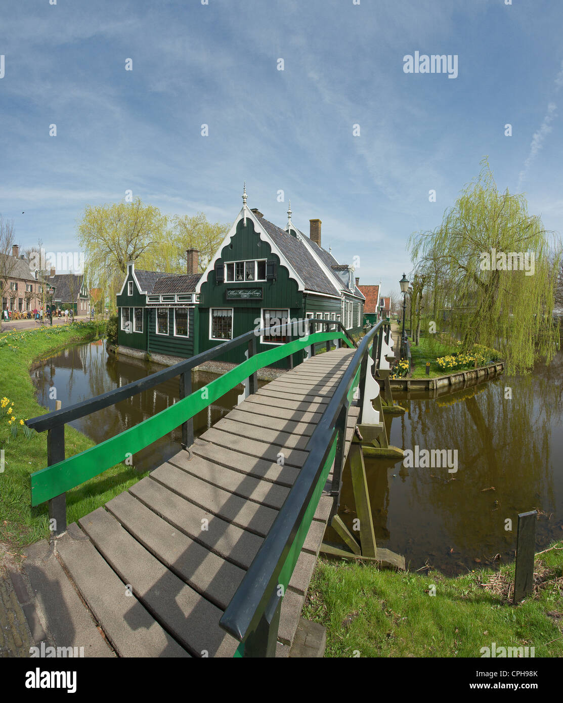 Netherlands, Holland, Europe, Zaandam, city, village, water, trees, spring, Open air, museum, Zaanse Schans, Stock Photo