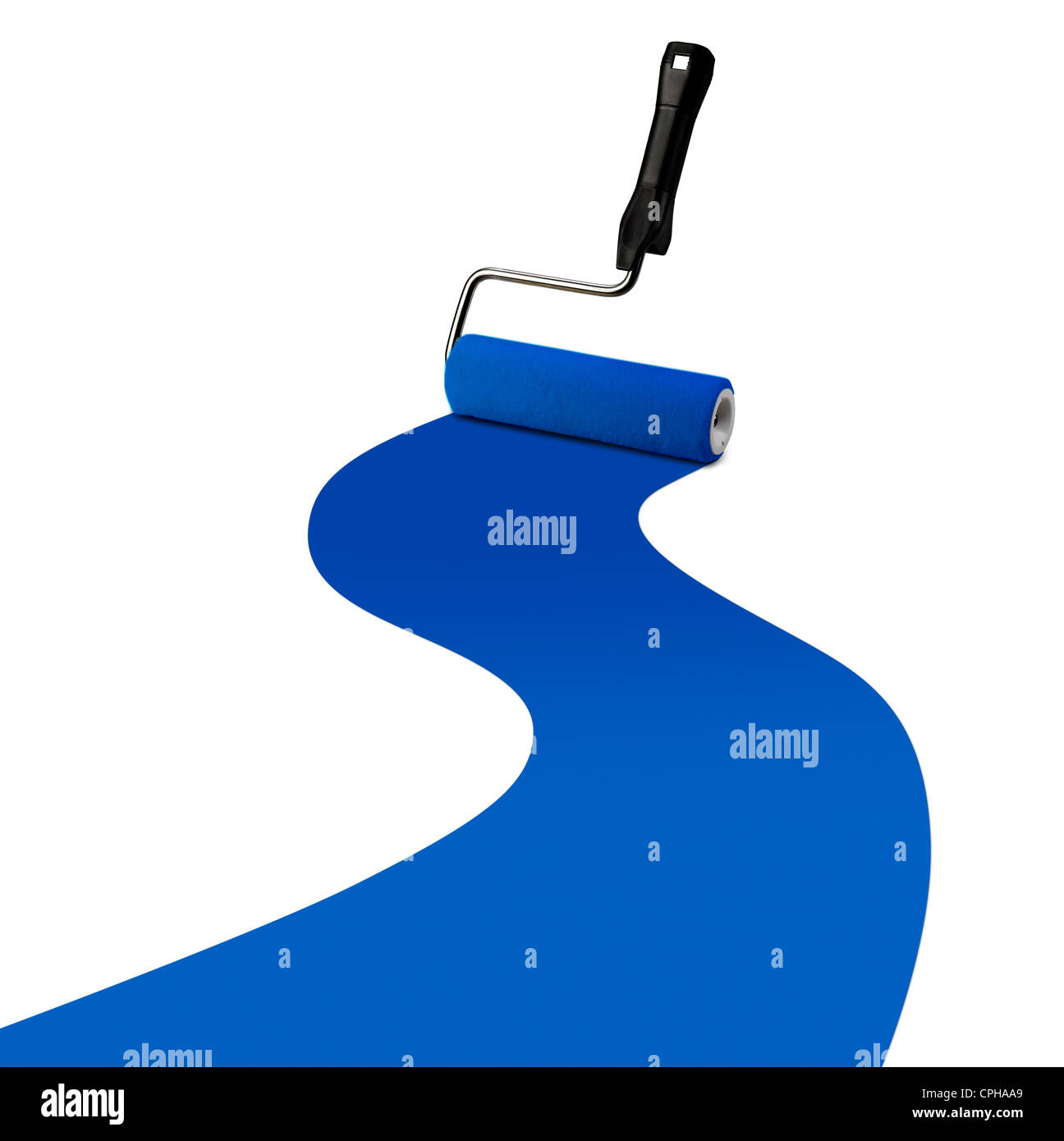 Paint roller and blue paint stripe Stock Photo Alamy