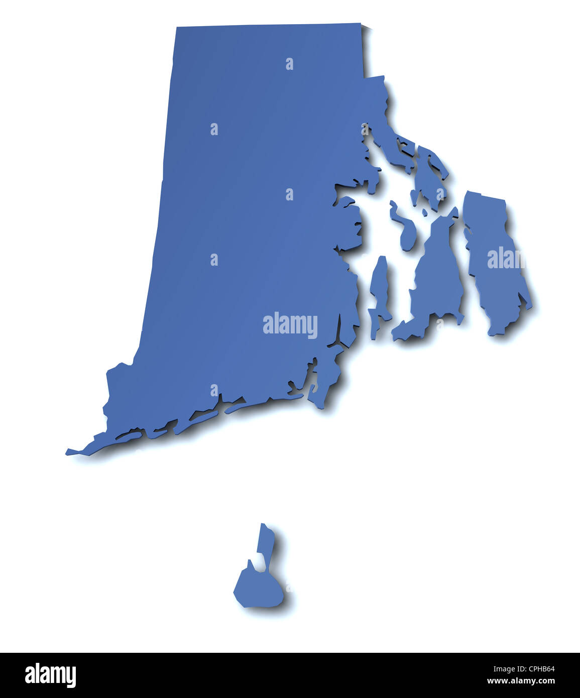 3d rendered map of the state of  Rhode Island - USA Stock Photo