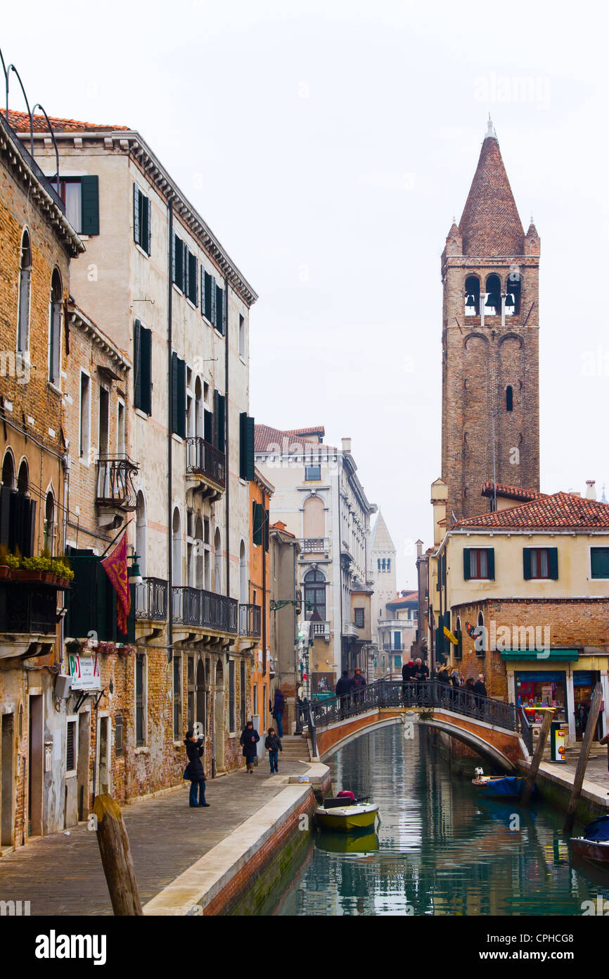 Street and canal. Venice, Italy. Stock Photo