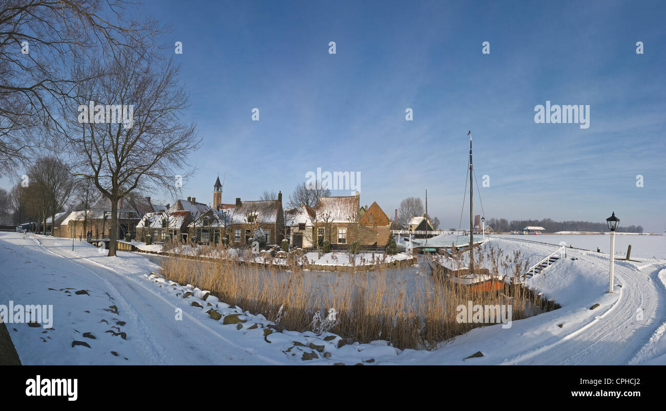 Netherlands, Holland, Europe, Enkhuizen, City, Village, Winter, Snow, Ice, Open air, museum, the Zuiderzee Stock Photo