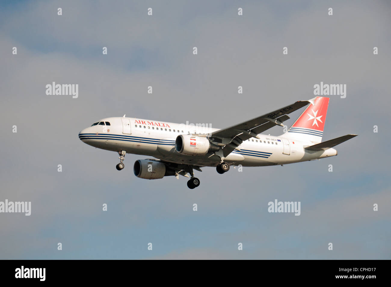 An Air Malta Airbus A319112 (9HAEH )about to land at Heathrow Airport