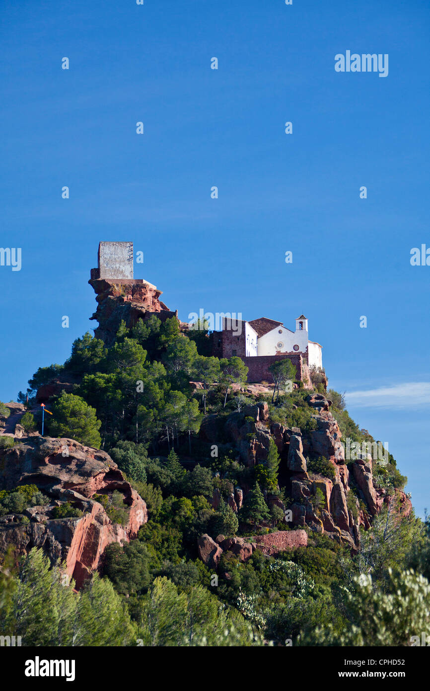 Spain, Europe, Catalunya, Tarragona, Montroig, La Roca, Sanctuary, rock, church, old Stock Photo